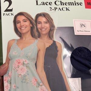 Flora Nikrooz Lace Chemise Set - Pastel Floral and Navy Blue